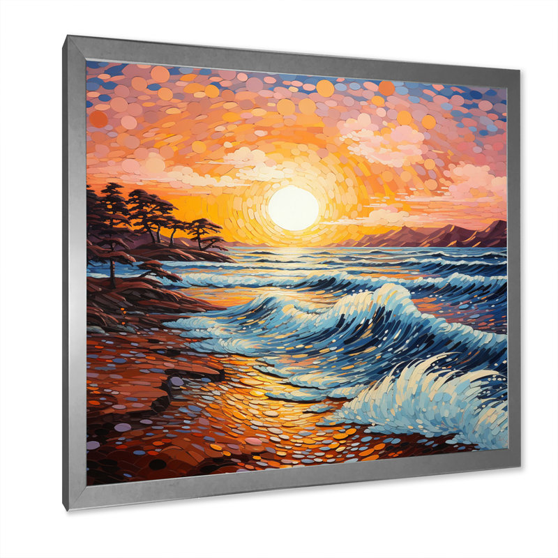 Beach Golden Sands Pointillism II, H 16 po x l 16 po x P 1 po, Cadre simple argenté