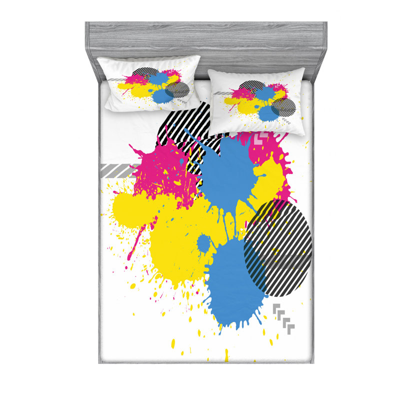 Microfiber Abstract Sheet Set, Queen Sheet Set with Fitted Sheet
