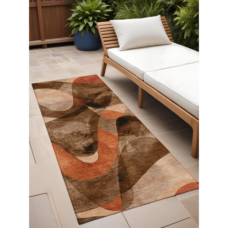 2' X 8' Chocolate Abstract Washable Non Skid Indoor Outdoor Runner Rug