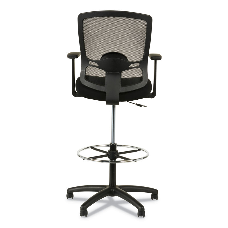 Adjustable Black Mesh Swivel Stool with Fixed Arms