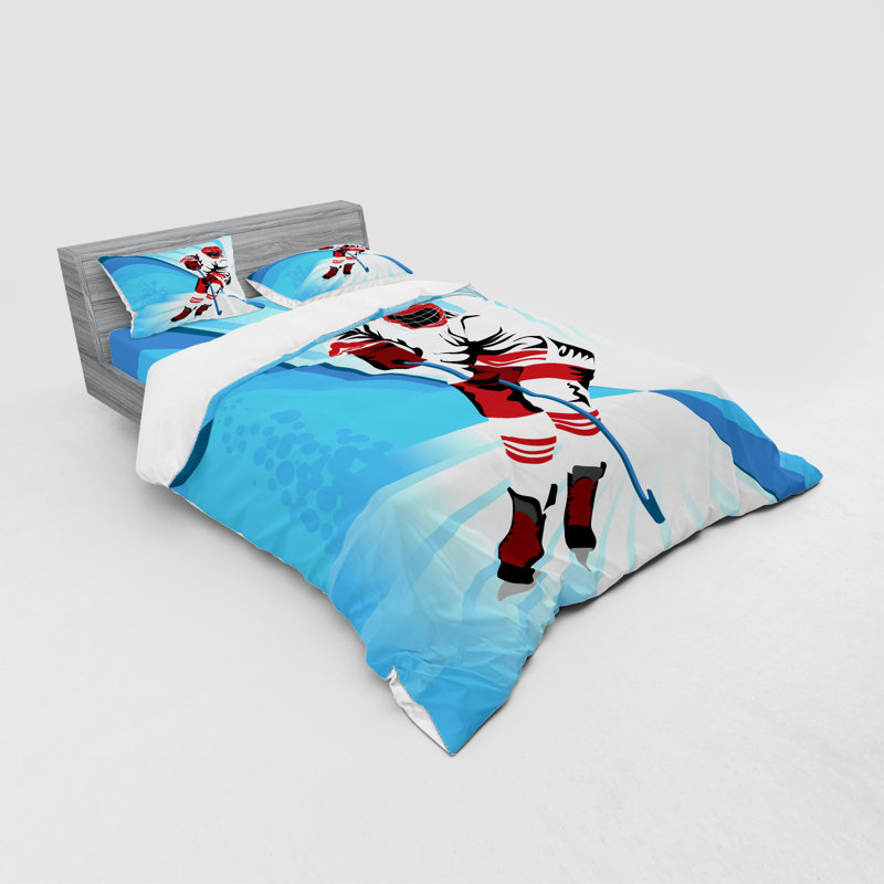 Ensemble de housse de couette en microfibre bleu clair / rouge, Housse de couette grand + 3 pièces supplémentair