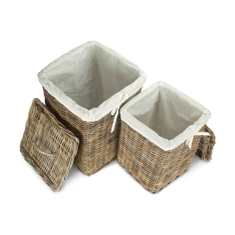 2 Piece Square Rattan Laundry Bin Set