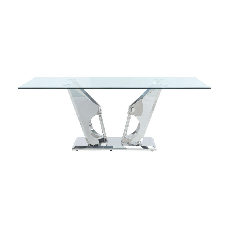 Table de salle à manger Azriel, verre transparent et miroir argenté