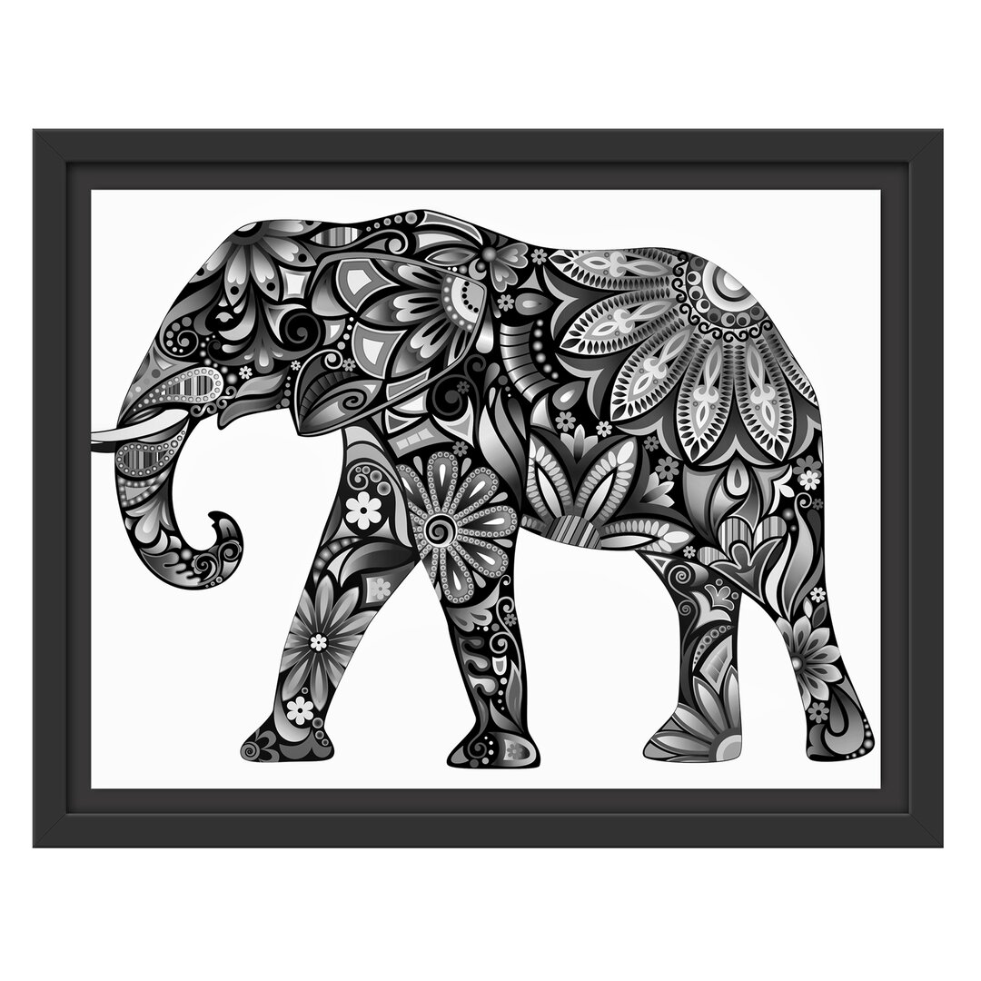 Gerahmtes Wandbild Elefant mit Ornamenten