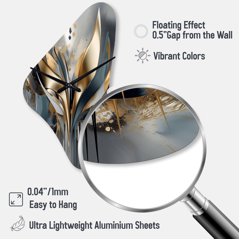 Abstract Shapes And Lines IV - Boomerang Shape Large Gold Wall Clock - Unique Shape, Medium