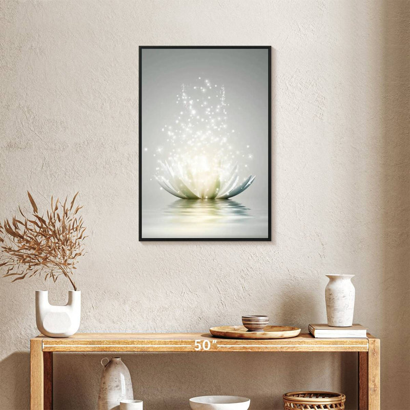 Lotus scintillant, Cadre flottant noir, 21 po x 31 po