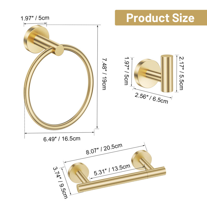 4-piece Bathroom Hardware Set, Brushed Gold
