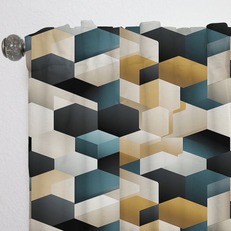 Orange et gris Hexagons Angularity I - Rideau obscurcissant géométrique abstrait - 1 panneau, L 52 po x L 84 po