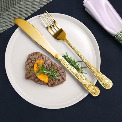 30-Piece Stainless Steel Flatware Set For 6, Vintage Floral Carved Silverware Set With Mirror Polished Finish For Home Kitchen And Formal Dining