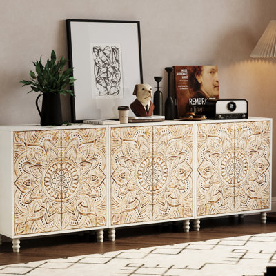 Set of 3 Carved Decorative Accent Storage Cabinets