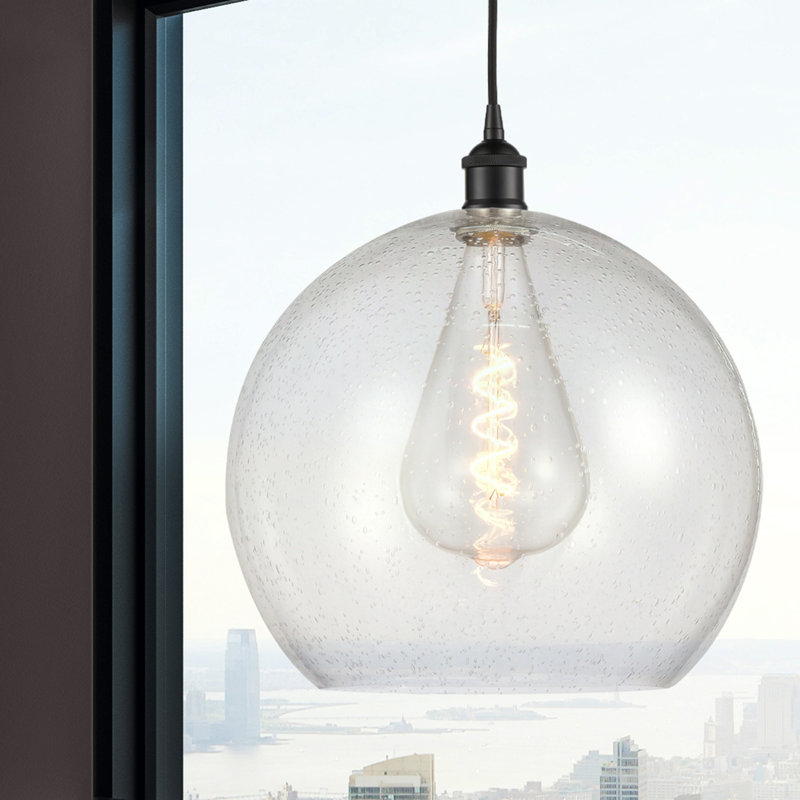 Luminaire sphère suspendu à 1 lumière Ralph, H 17,38 po x l 13,75 po x P 13,75 po, Transparent, Noir mat