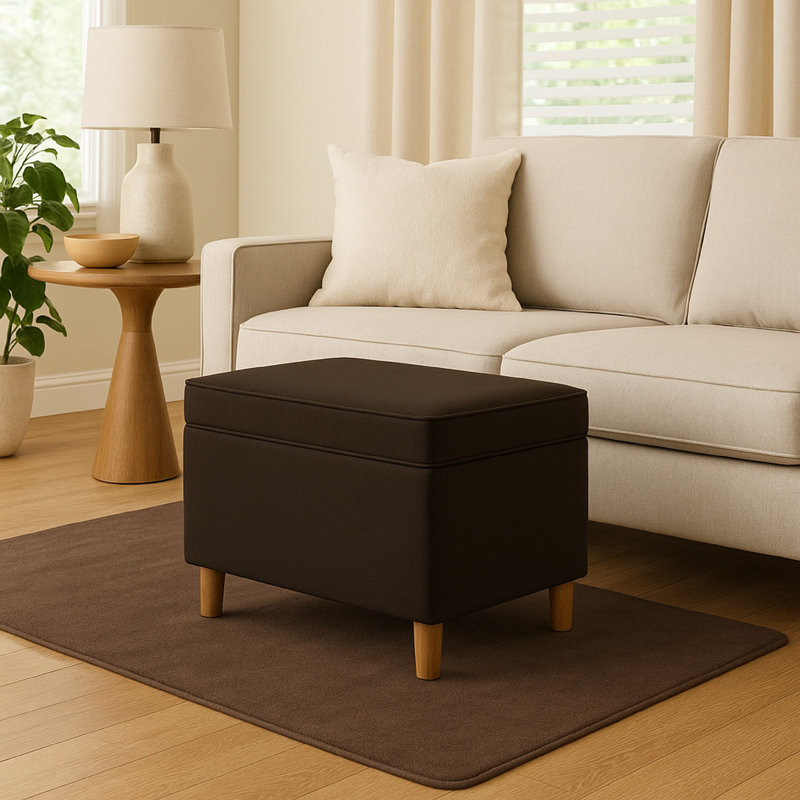 Repose-pieds avec rangement de 24 po Kelemen, Velours brun chocolat