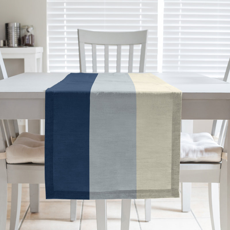 Chemin de table Seattle, Seattle, 72 po x 16 po, Bleu marine / argent métallique / crème
