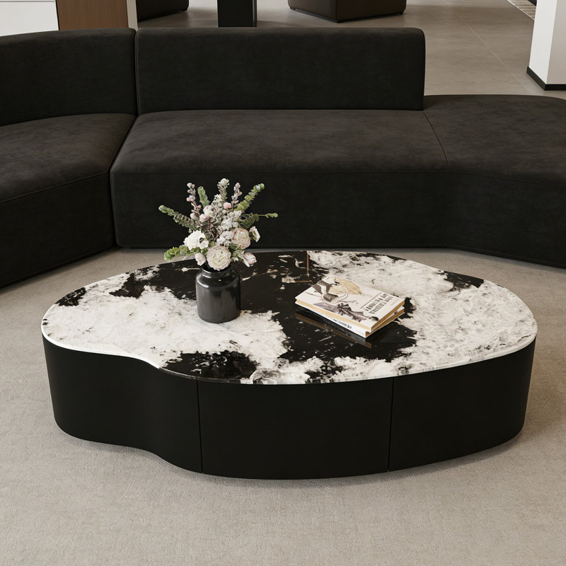 Table basse haut de gamme en verre trempé avec tiroir, H 15,74 po x L 47,24 po x l 23,62 po, Noir / blanc