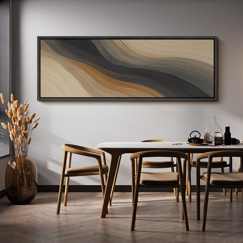 Large Framed Canvas Print Wall Art - Neutral Abstract Print for Minimalist Modern Wall Decor, 20" H x 60" W, Black