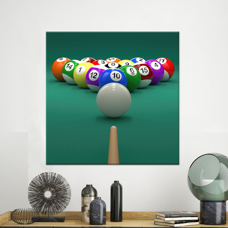 Élégant art mural en verre trempé Billiard Balls - toile imprimée, toile tendue 1P, H: 55,1 po x l: 55,1 po