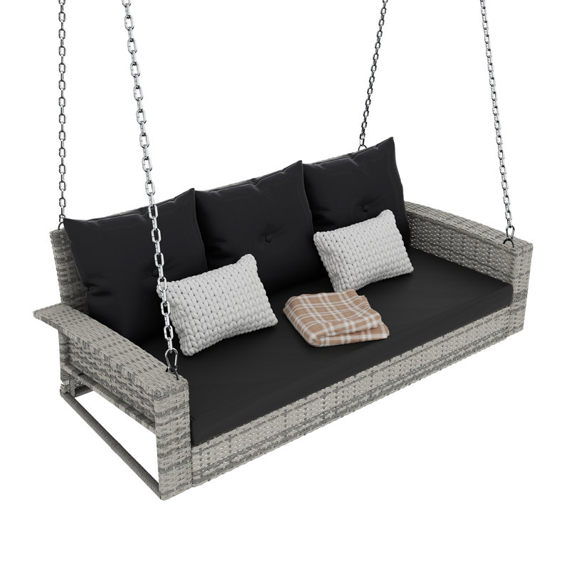 Balancelle Balconera pour 3 personnes avec coussins, Bleu marine / Noir