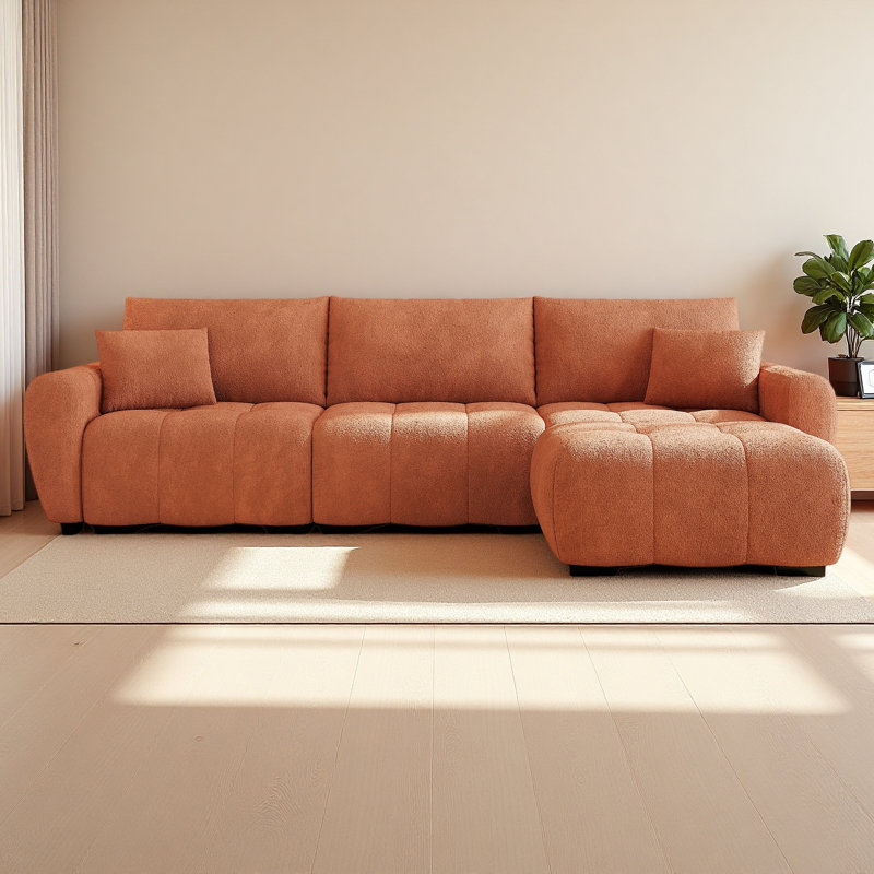 Canapé modulaire de 110 po, en forme de L avec siège très grand, conception à tirette, repose-pieds mobile, mousse haute densité, combinaison libre