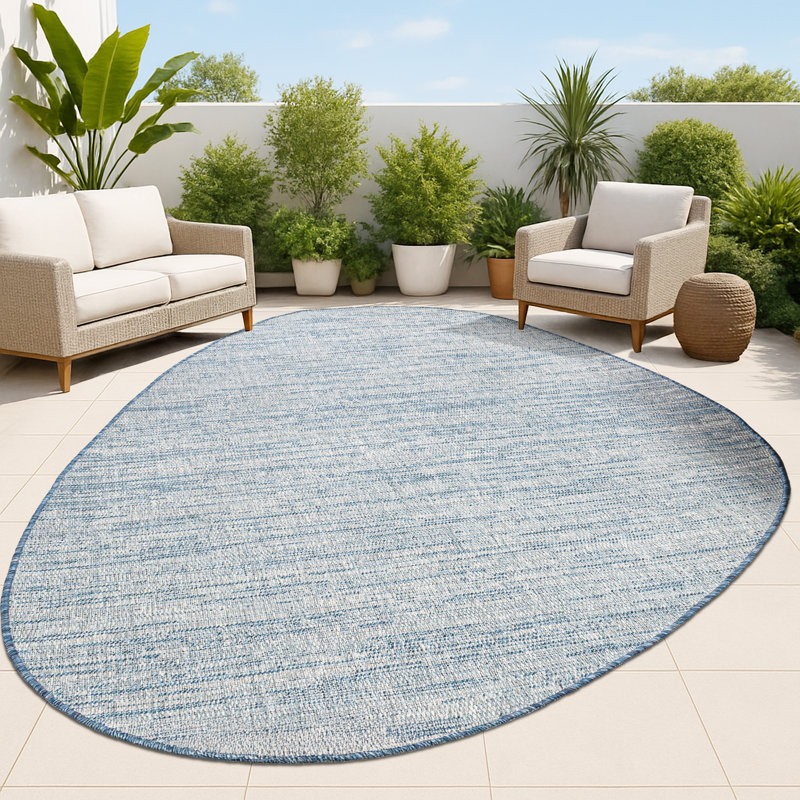 Omid Modern Rustic Abstract Gray/Navy Indoor/Outdoor Rug, Novelty 6'7" x 9'6"