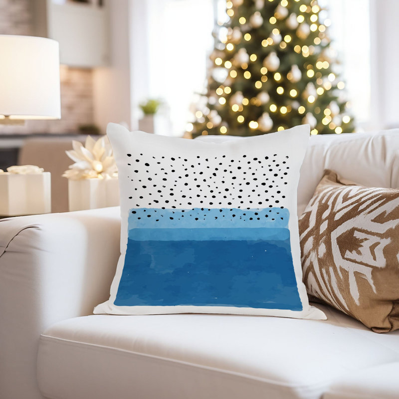 Abstract Blue and White Abstract Patterns Polka Dots Mid-Century Modern, 18" x 18"