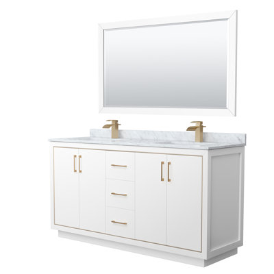 66'' Double Bathroom Vanity with Genuine Marble Top