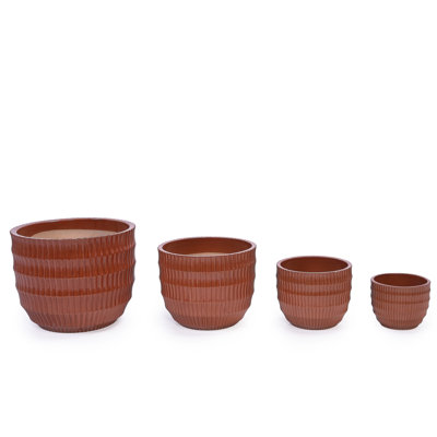 4 pots de fleurs corail lustré, pot de fleurs en céramique toutes saisons avec drainage, adapté à divers environnements intérieurs, l 13,97 po x l 11,72 po de hauteur, 31,41 lb de pots de fleurs, plantes de drainage encastrées