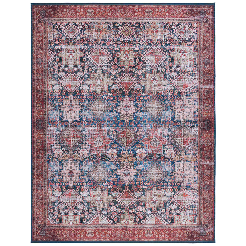Gadbois Oriental Navy/Rust Area Rug, Rectangle 8' x 10'