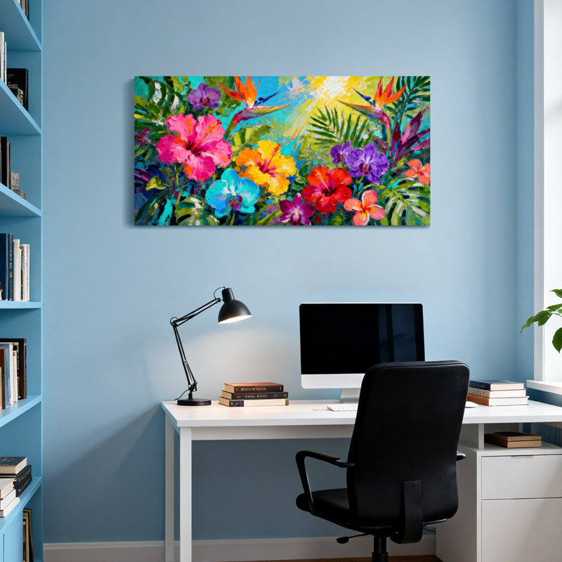 Plantes et fleurs Fleurs tropicales Couleurs vibrantes, verdure luxuriante, ciel ensoleillé, H 16 po x l 32 po