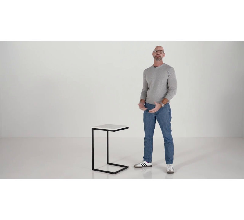 Cleo Modern C-Shape Black Iron & White Marble End Table
