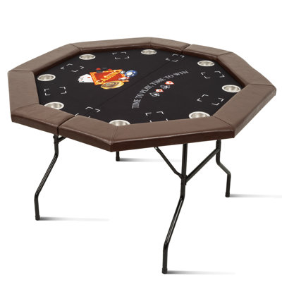 47" 8-Player Octagonal Folding Poker Table with 8 Cup Holders for Game Room,Black