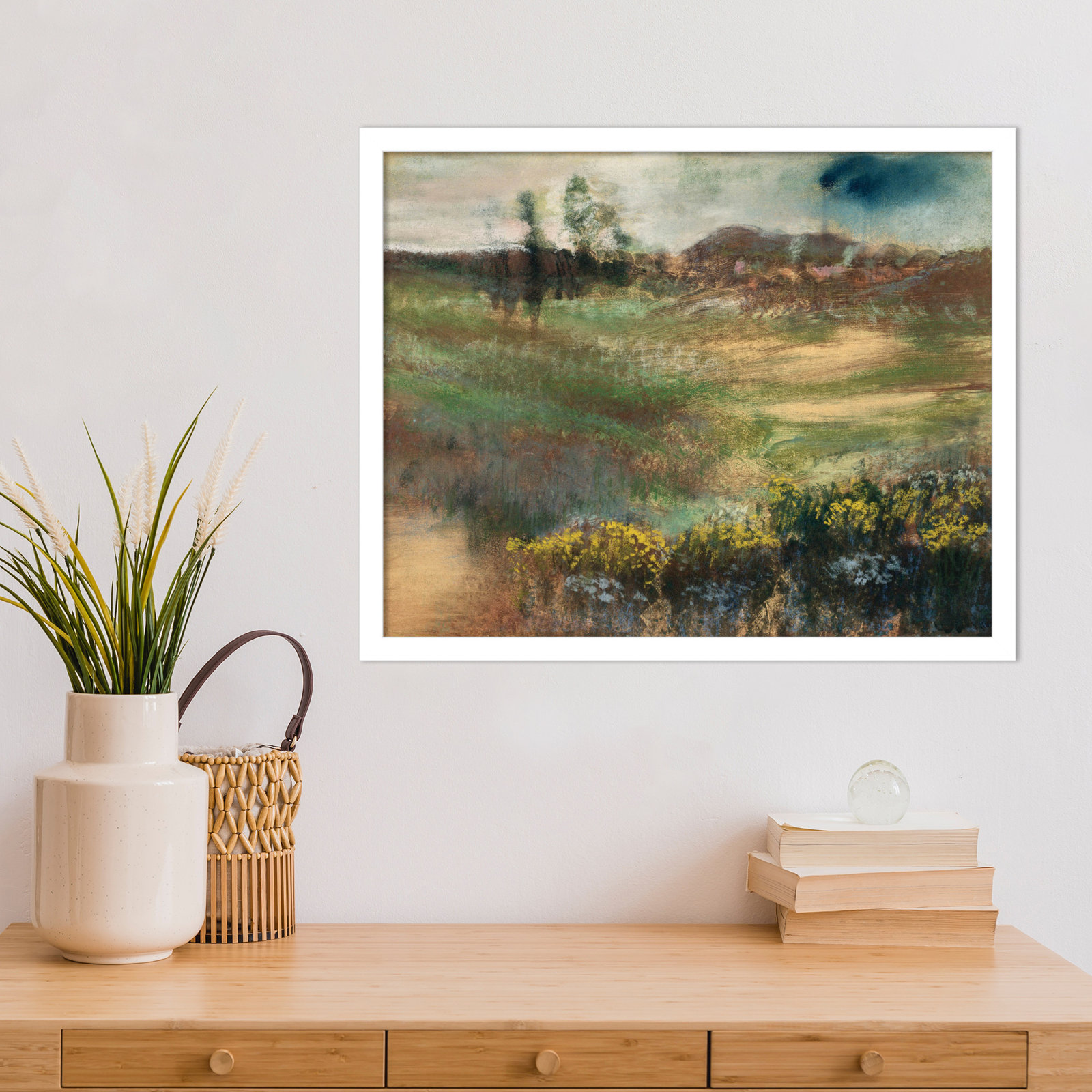 Edgar Degas's Landscape With Smokestacks Print, 17" H x 21" W, White Framed