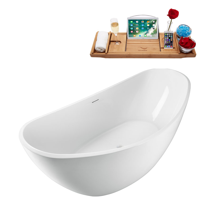 1600.2mm x 759.5mm Soaking Acrylic Bathtub, Glossy White