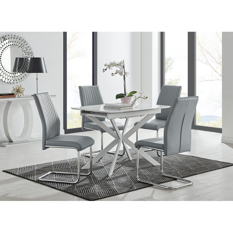 Eubanks 100 Extending Dining Table And 4 Chairs, Grey