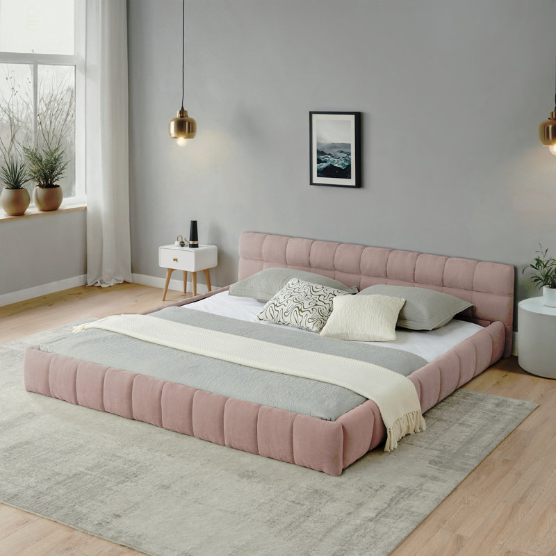 Structure de lit tapissier très grand californien avec tissu épais, lit plateforme grand format en chenille avec tête de lit et structure solide. Aucun sommier tapissier requis (90,5 po x 80,5 po x 31 po)