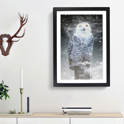 Snowy Owl on a Perch - Picture Frame Graphic Art Print