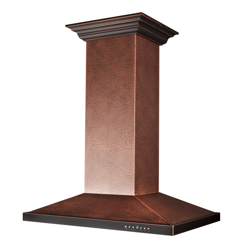 30" 400 CFM Ducted Island Range Hood, Hand-Hammered Copper, 36"