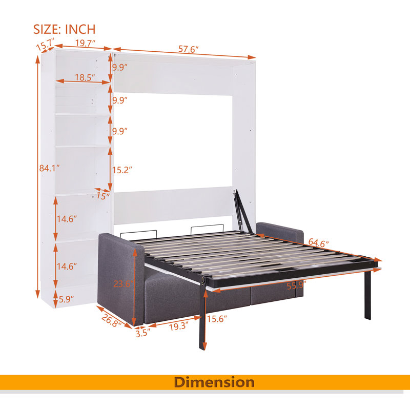 Murphy Bed Wall Bed With Sofa,With Shelves, Full