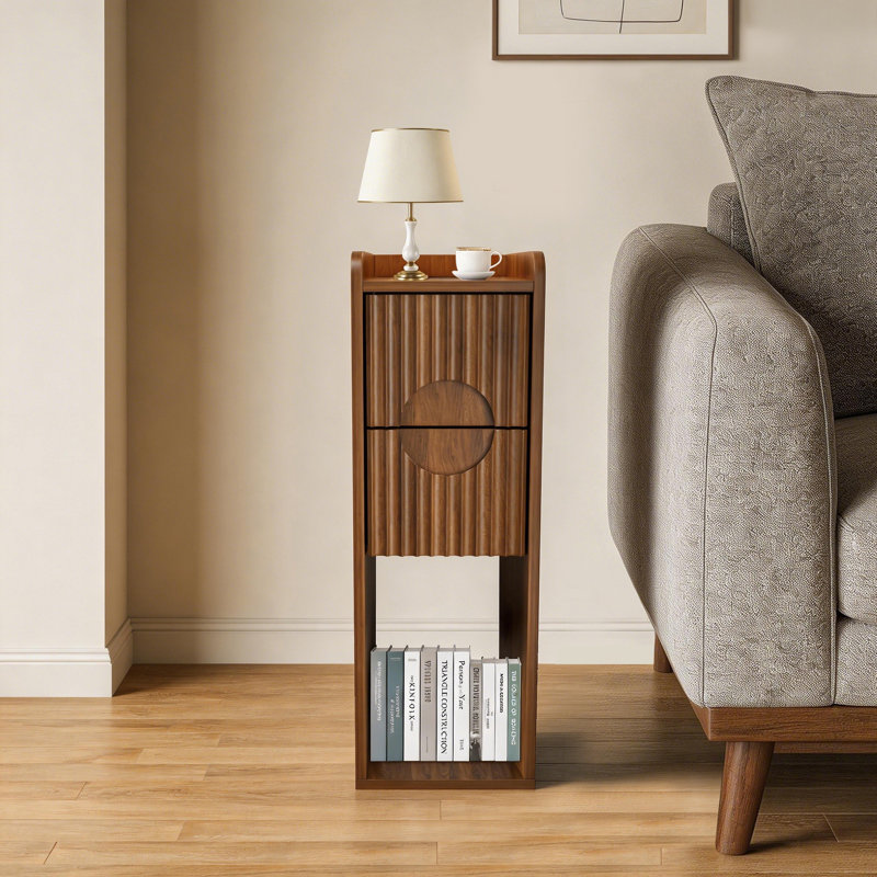 Table de bout à 2 tiroirs avec rangement H 23,6 po, Noyer