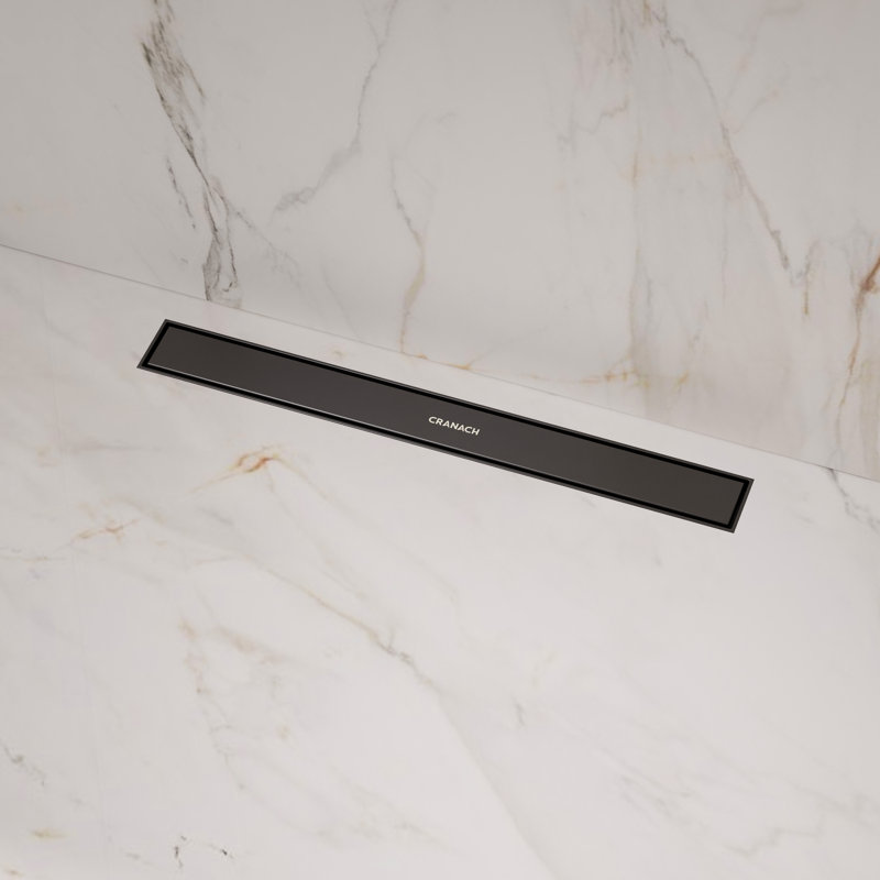 24-inch Linear Shower Drain, 304 Stainless Steel with Adjustable Leveling Feet, Rectangular Floor Drain Bathroom Fittings, Matte Black