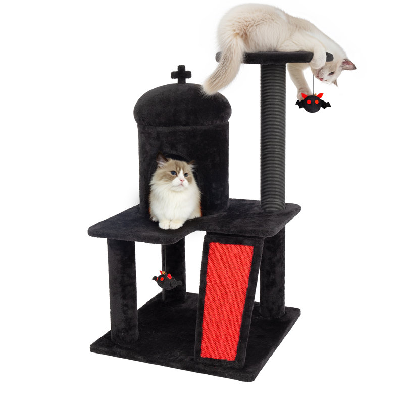  Arbre à chat gothique H 36,4 po Garius, mobilier pour chat d'intérieur, noir et rouge