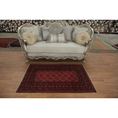 Tapis oriental rouge à motif géométrique 3 x 5