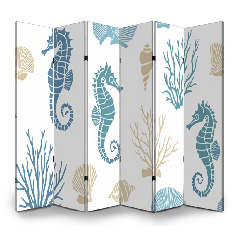 Paravent 6 panneaux à cloison pliable Royal Summer Seashell Seahorse