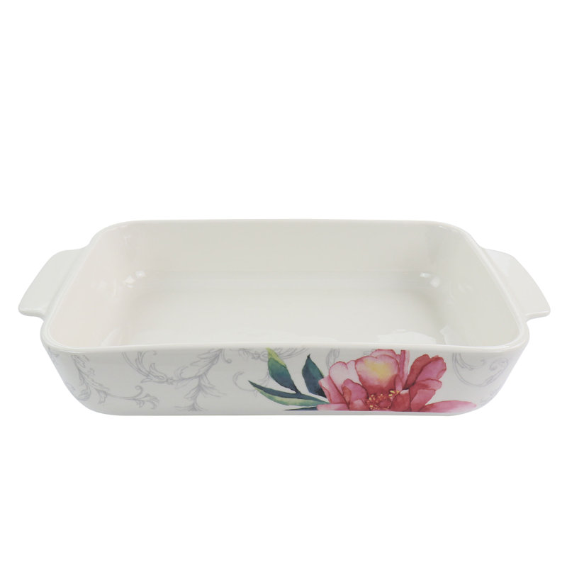 White Floral Ceramic 2-Piece Baker Set