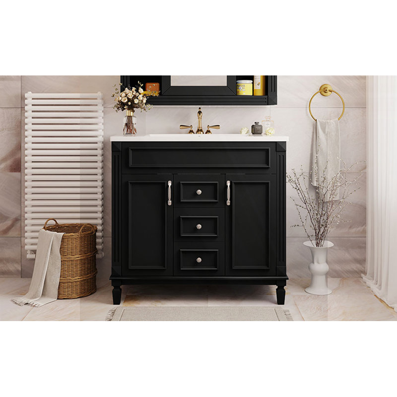 Meuble-lavabo 36 po avec lavabo supérieur, Noir, Argent argent