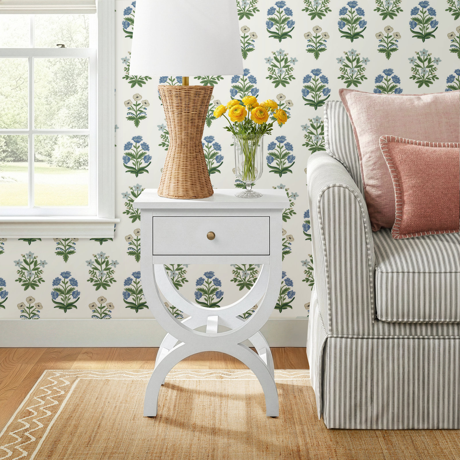 Floris End Table With Storage, Off White