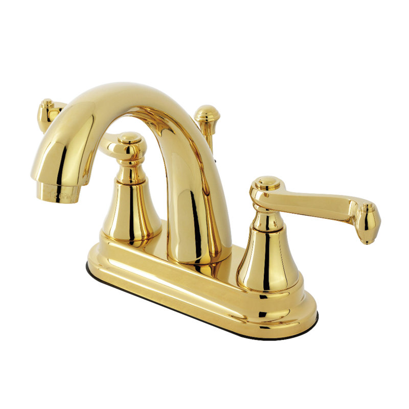 Kingston Brass English Vintage Two-Handle 3-Hole Deck Mount 4" Centerset Bathroom Faucet with Pop-Up, Polished Brass