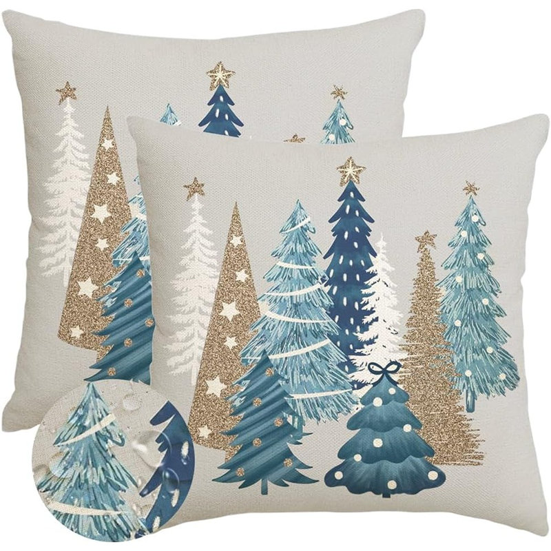 Couvre-oreiller de Noël 18 x 18 pouces, ensemble de 2 taies décoratives pour arbre bleu imperméable rouge, décorations de Noël, coussins décoratifs pour les fêtes, gris