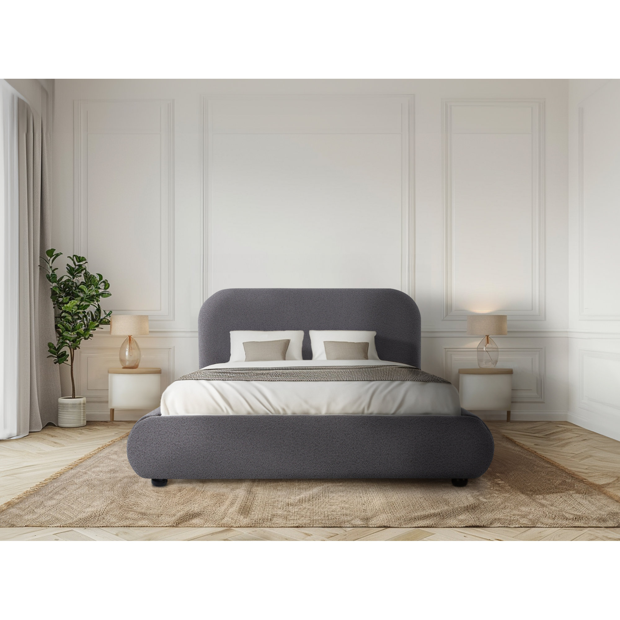 Reggie Upholstered Platform Bed, Dark Grey Performance Boucle, King