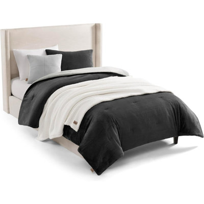 Twin XL Comforter Set, 4-Piece Bed in a Bag with Reversible Comforter, Sham, Throw Blanket & Decorative Pillow, Hypoallergenic, Charcoal Grey, Machine Washable