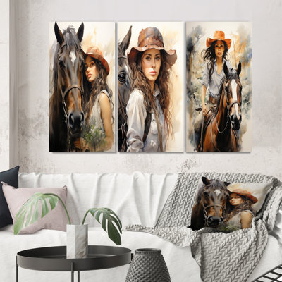 «Cowgirl And Horse Bond», 3 pièces